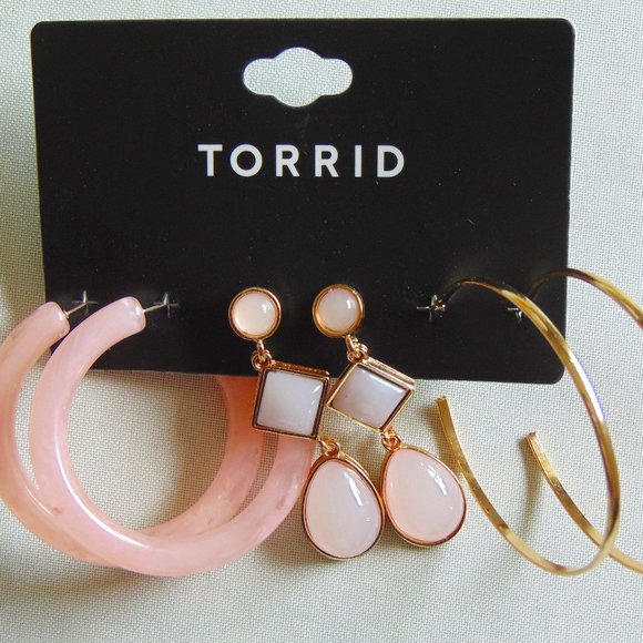 Pink Resin Dangle Hoop Trio